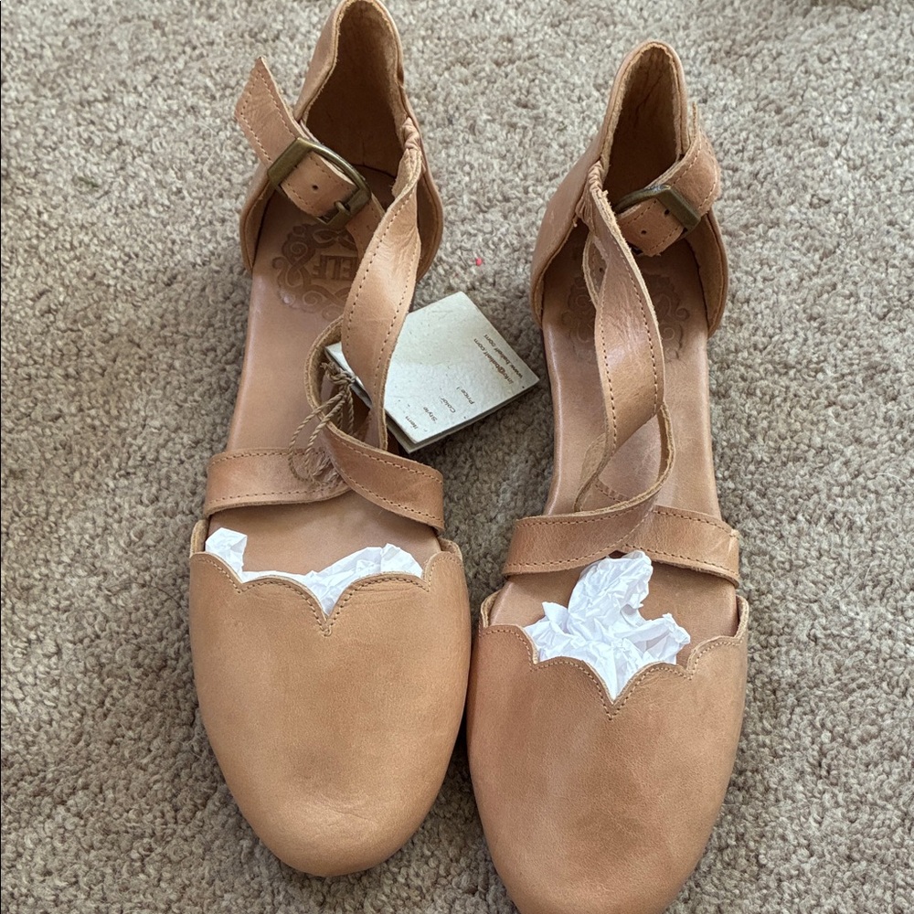 ELF Tan Leather Flats with Ankle Strap